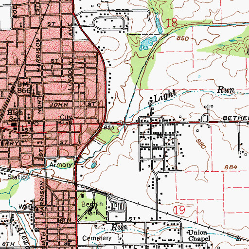 Topographic Map of Light Run, IN