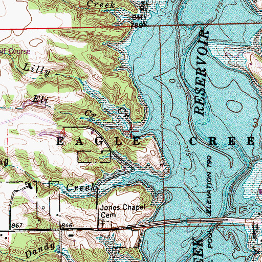 Topographic Map of Lilly Creek, IN