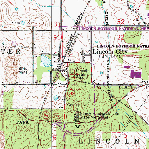 Topographic Map of Lincoln Cabin Site, IN