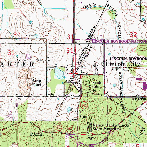 Topographic Map of Lincoln City, IN