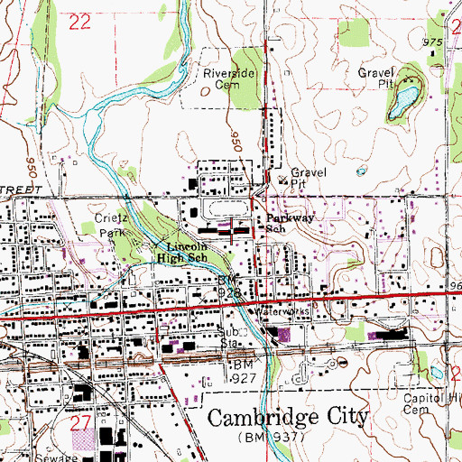 Topographic Map of Lincoln High School, IN