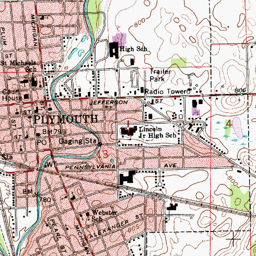 Topographic Map of Lincoln Junior High School, IN