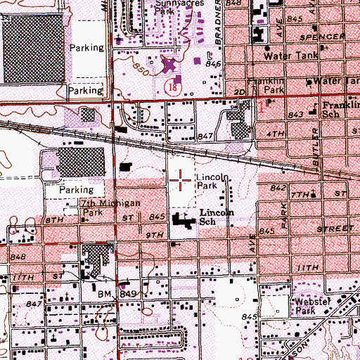 Topographic Map of Lincoln Park, IN