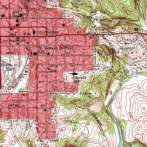 Topographic Map of Lincoln Elementary School, IN