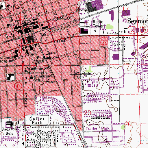 Topographic Map of Lincoln School, IN