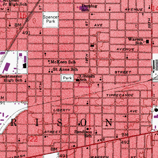 Topographic Map of Lincoln School, IN