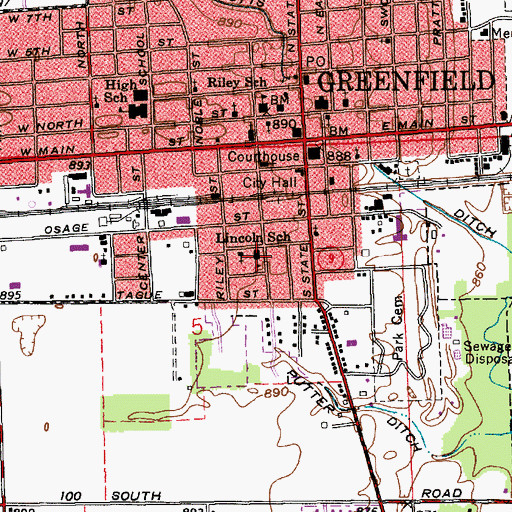 Topographic Map of Lincoln Park Elementary School, IN