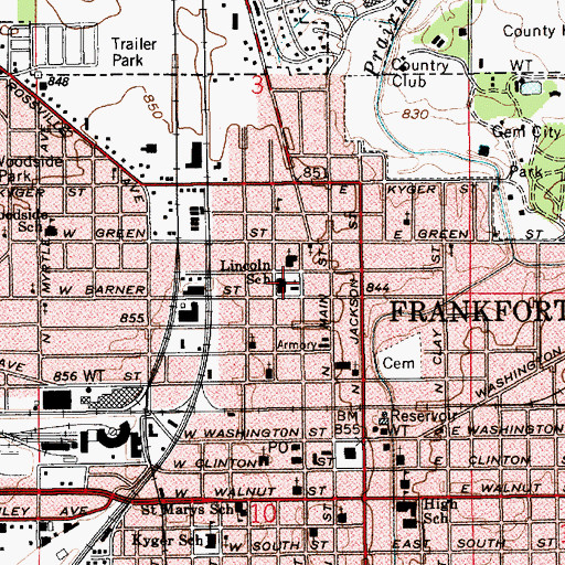 Topographic Map of Lincoln Elementary School, IN