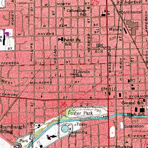 Topographic Map of Lincoln Elementary School, IN