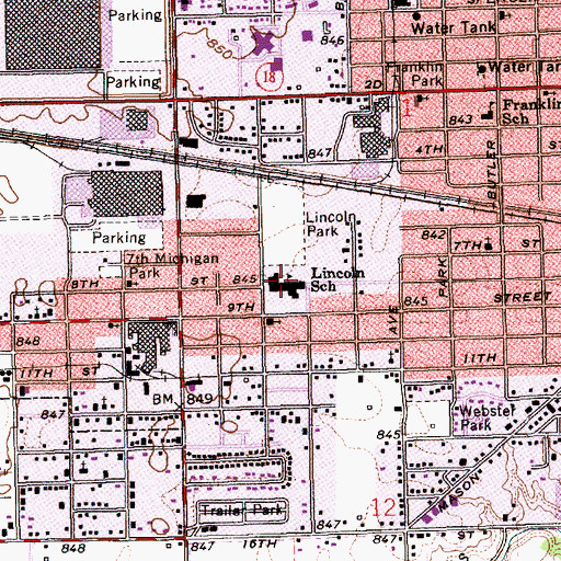 Topographic Map of Lincoln Elementary School, IN