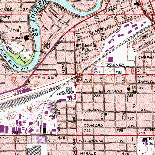 Topographic Map of Lincoln Elementary School, IN