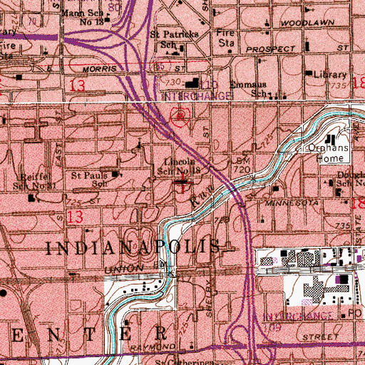 Topographic Map of Abraham Lincoln Elementary School, IN