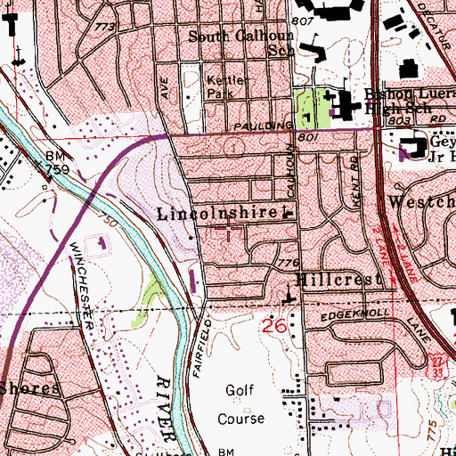 Topographic Map of Lincolnshire, IN