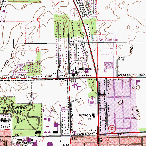 Topographic Map of Lindberg School, IN