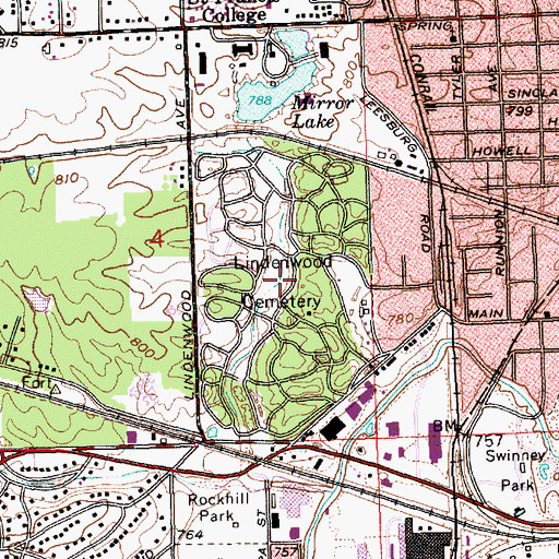 Topographic Map of Lindenwood Cemetery, IN