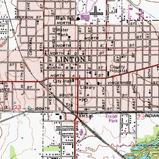 Topographic Map of Linton, IN
