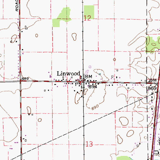 Topographic Map of Linwood, IN