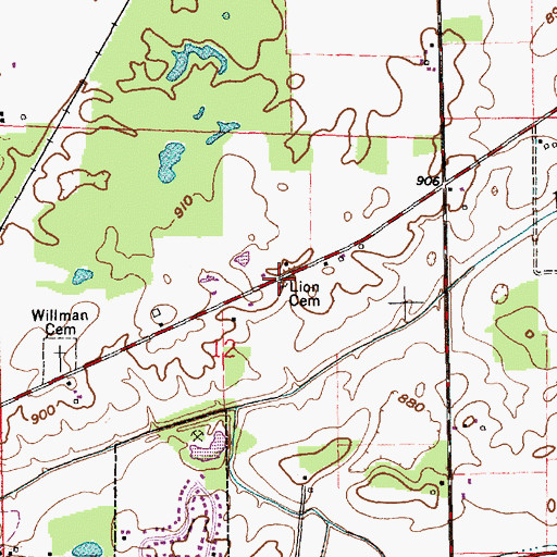 Topographic Map of Lion Cemetery, IN