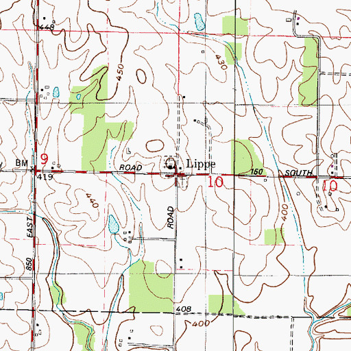 Topographic Map of Lippe, IN