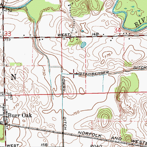 Topographic Map of Listenberger Ditch, IN