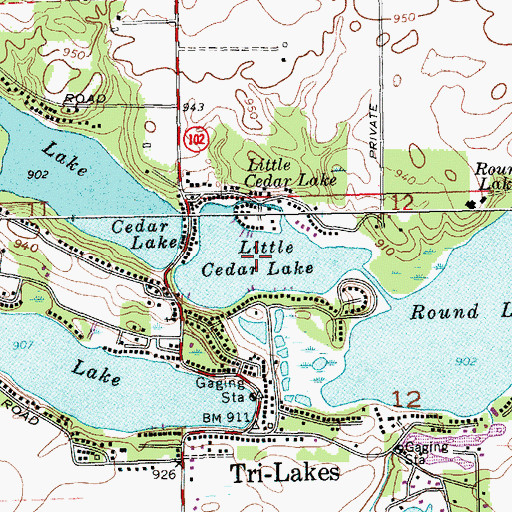Topographic Map of Little Cedar Lake, IN