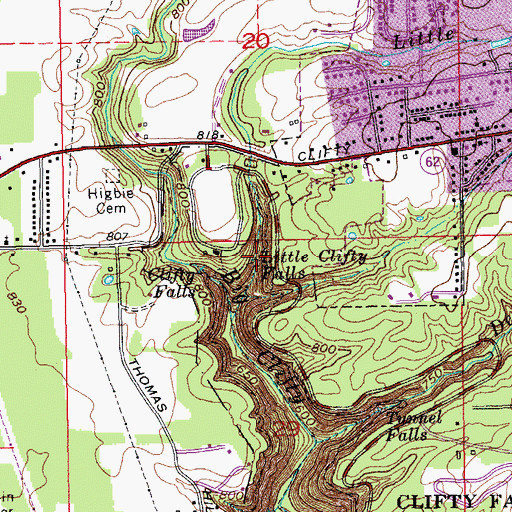 Topographic Map of Little Clifty Falls, IN