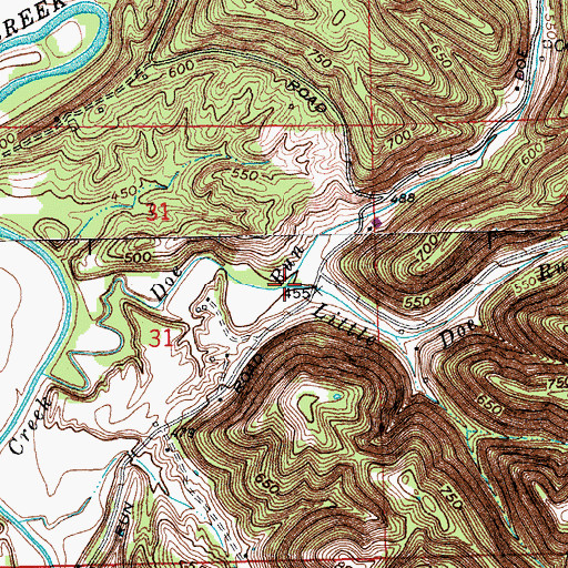 Topographic Map of Little Doe Run, IN