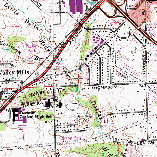 Topographic Map of Little Dollar Hide Creek, IN