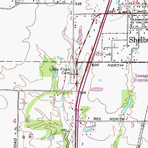 Topographic Map of Little Flock Cemetery, IN