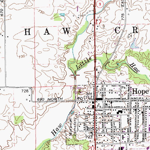 Topographic Map of Little Haw Creek, IN