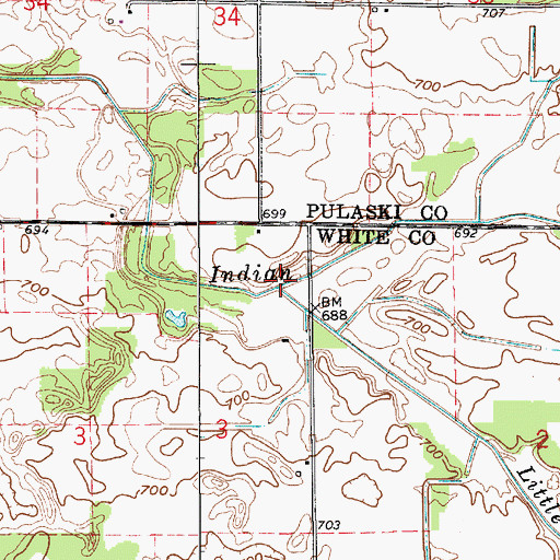 Topographic Map of Little Indian Creek, IN
