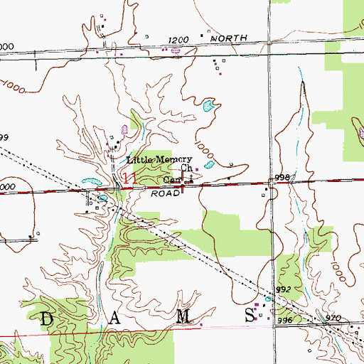 Topographic Map of Little Memory Church Cemetery, IN