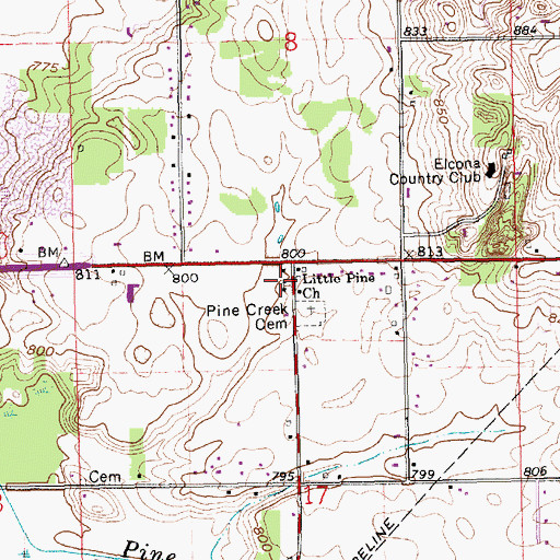 Topographic Map of Little Pine Church, IN