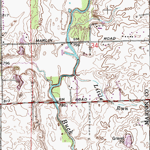 Topographic Map of Little Run, IN