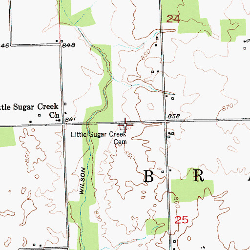 Topographic Map of Little Sugar Creek Cemetery, IN