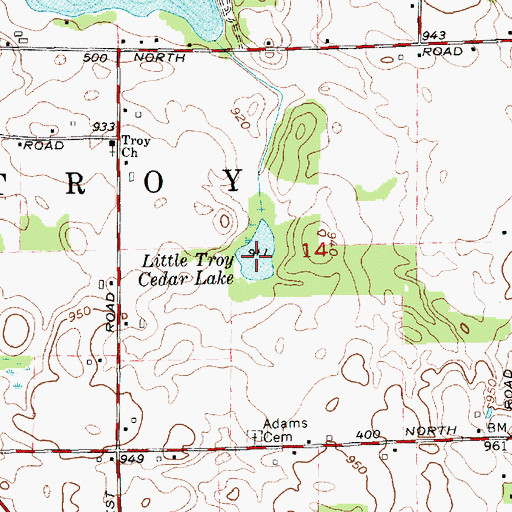 Topographic Map of Little Troy Cedar Lake, IN