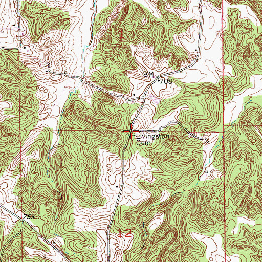 Topographic Map of Livingston Cemetery, IN