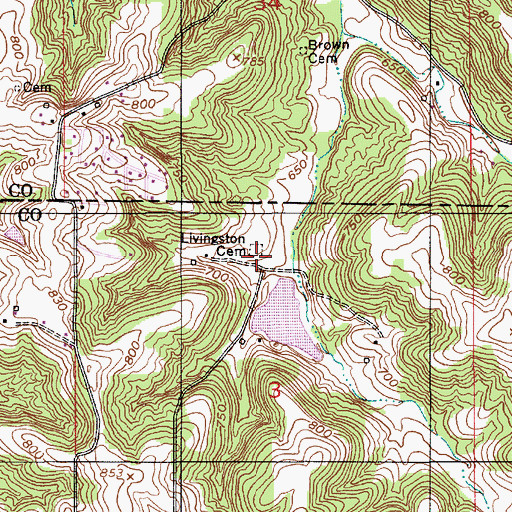 Topographic Map of Livingston Cemetery, IN