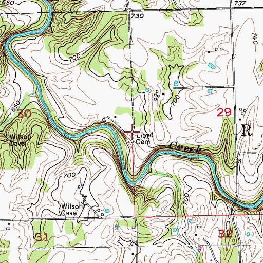 Topographic Map of Lloyd Cemetery, IN