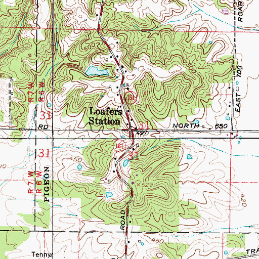 Topographic Map of Loafers Station, IN