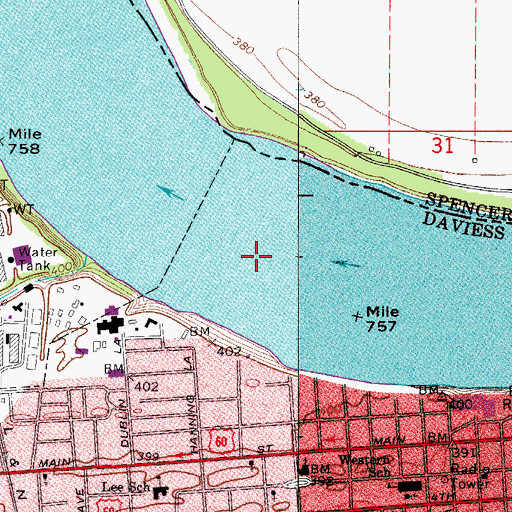 Topographic Map of Lock and Dam Number 46 (historical), IN