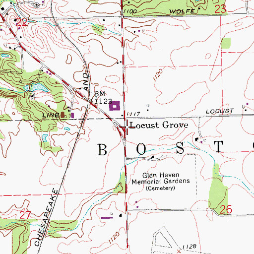 Topographic Map of Locust Grove, IN