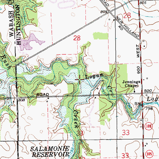 Topographic Map of Logan Creek, IN