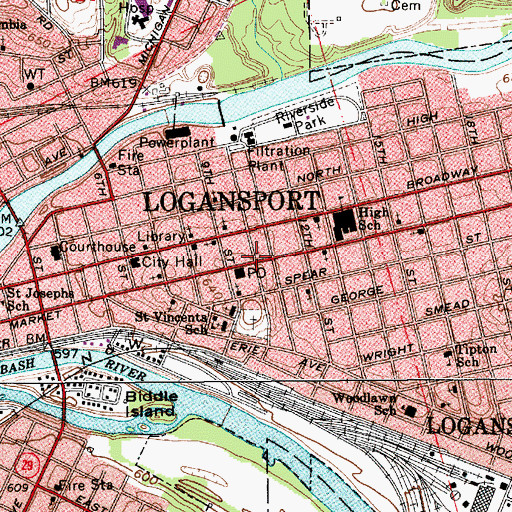 Topographic Map of Logansport, IN