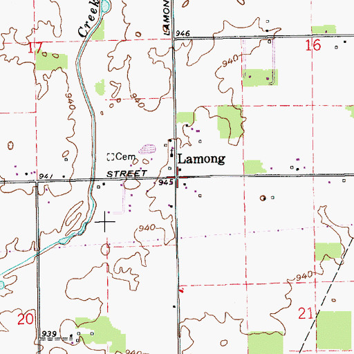 Topographic Map of Lamong, IN