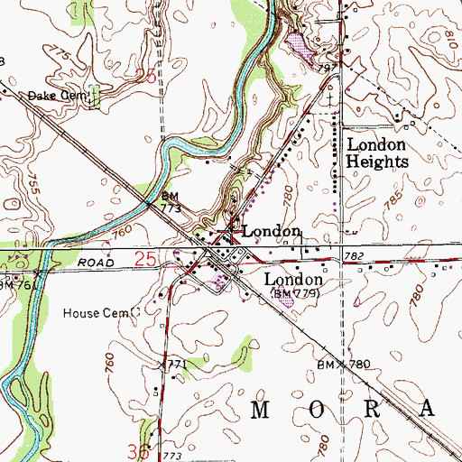 Topographic Map of London, IN