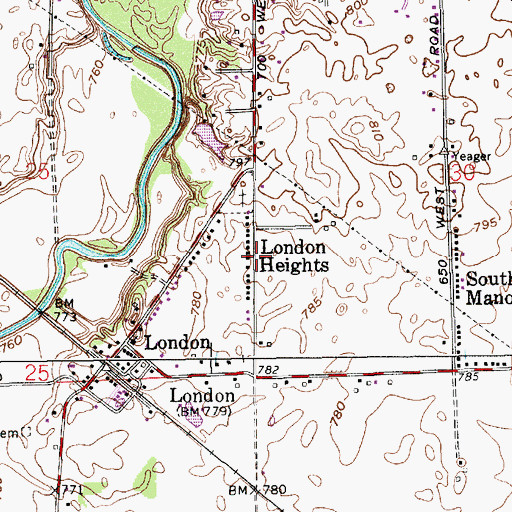Topographic Map of London Heights, IN