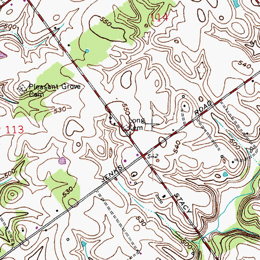 Topographic Map of Long Cemetery, IN