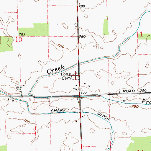 Topographic Map of Long Cemetery, IN