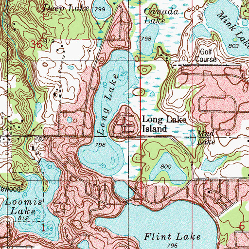 Topographic Map of Long Lake Island, IN